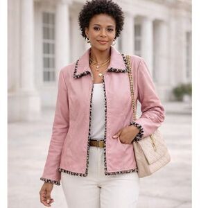 Vintage Terry Lewis Pink Leather Jacket Women 1X Zip Coat Classy